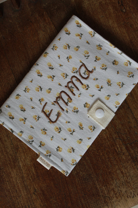 Protège carnet fleurs jaunes