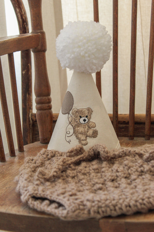 Chapeau de fête broderie ourson & ballon