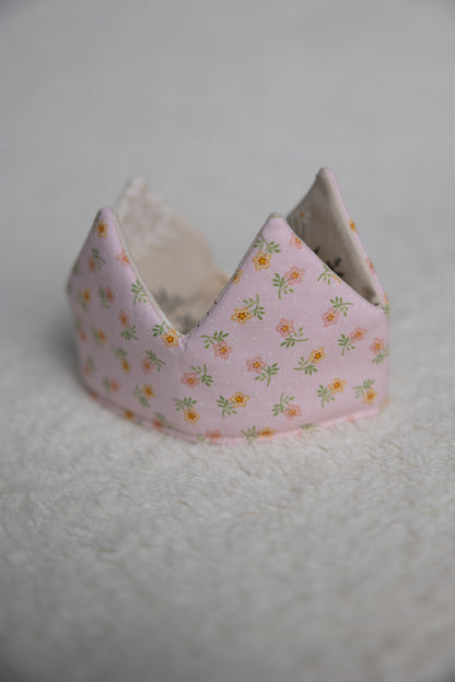 Mini couronne poupée réversible fleurs roses/jardin