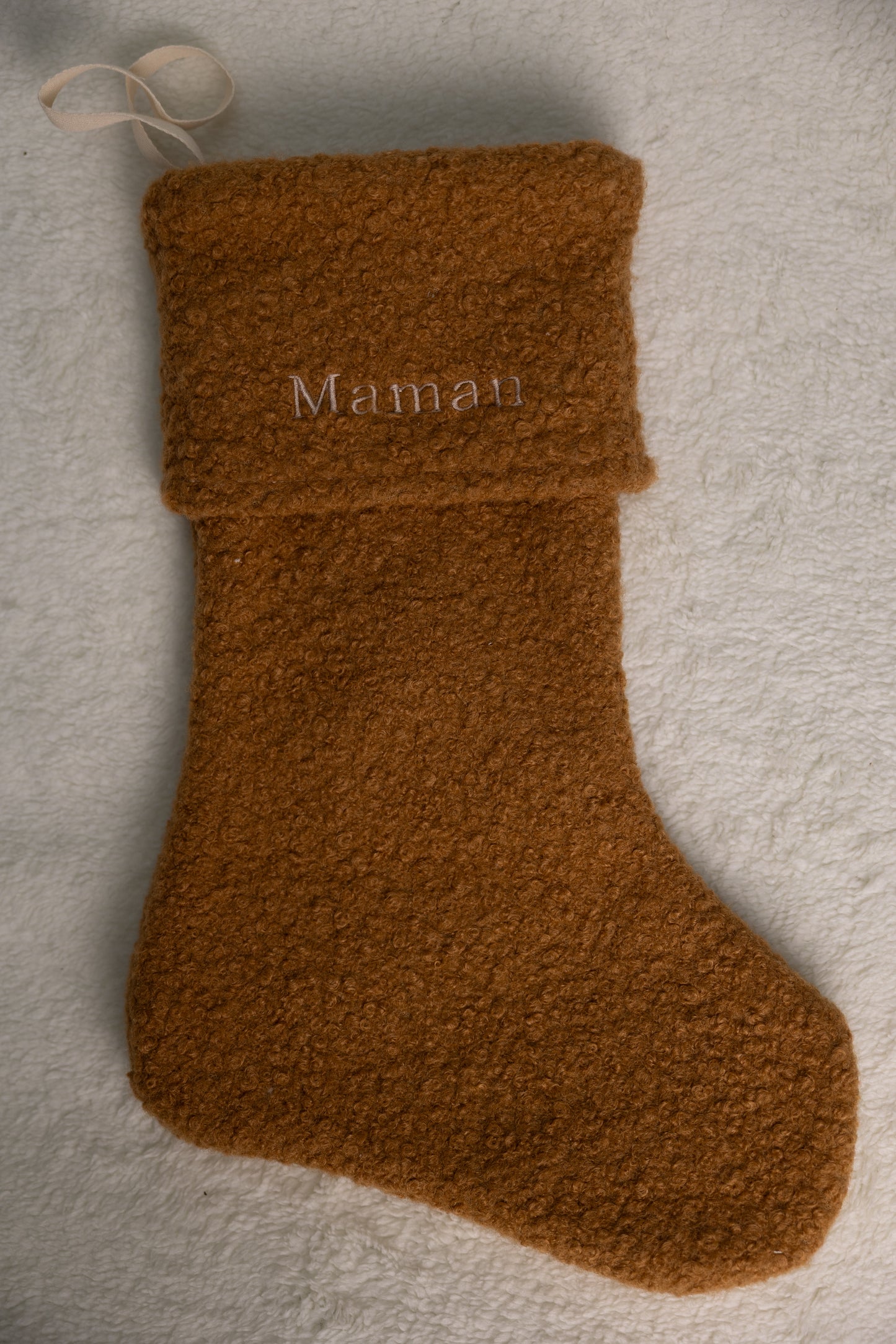 Bas de Noël caramel brodé Maman
